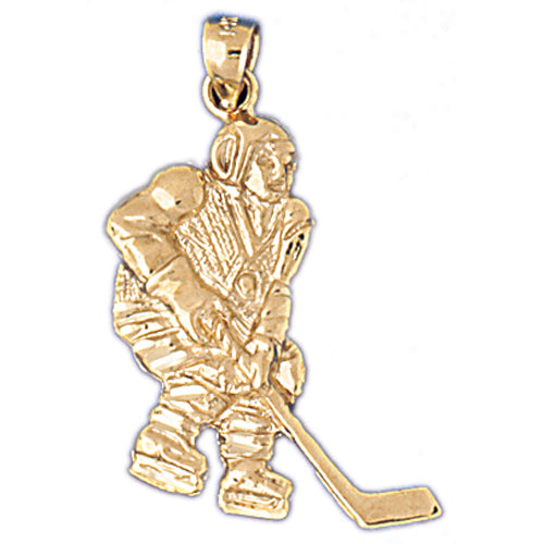 14k Yellow Gold Hockey Player Charm
