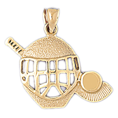 14k Yellow Gold Hockey Mask with Stick and Puck Charm