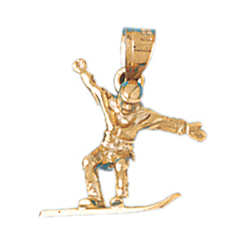 14k Yellow Gold 3-D Snow Boarder Charm