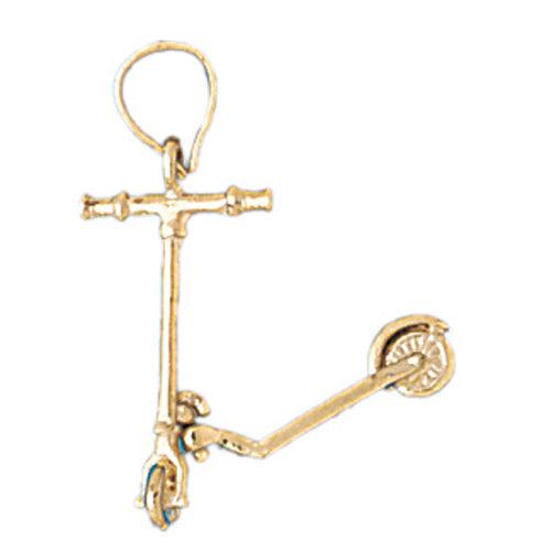 14k Yellow Gold 3-D, Moveable Scooter Charm