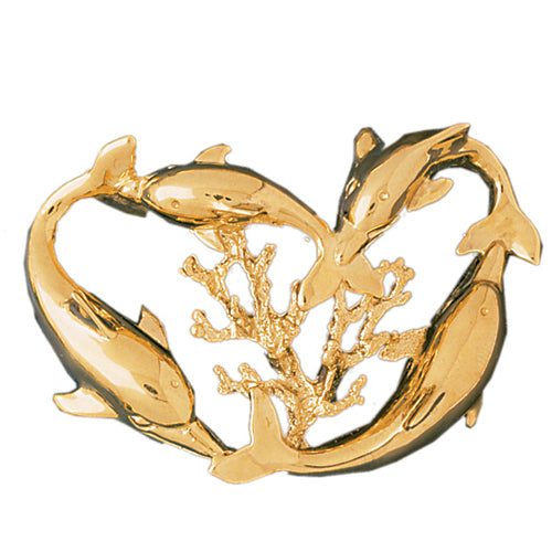 14k Yellow Gold Dolphins and Coral Charm