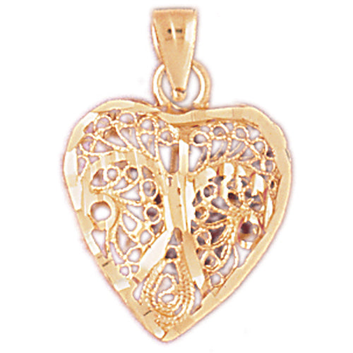 14k Yellow Gold 3-D Filigree Heart Charm