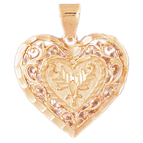 14k Yellow Gold 3-D Filigree Heart Charm