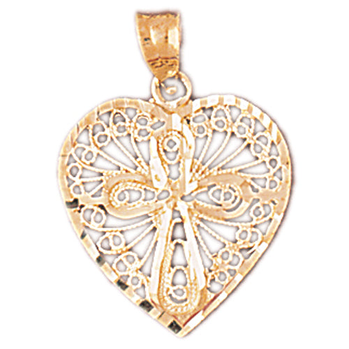 14k Yellow Gold Heart with Cross Charm