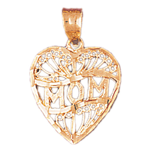 14k Yellow Gold Heart Mom Charm