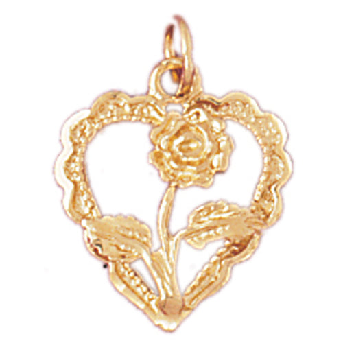 14k Yellow Gold Heart with Rose Charm