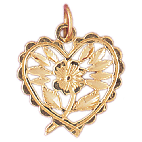 14k Yellow Gold Heart with Rose Charm