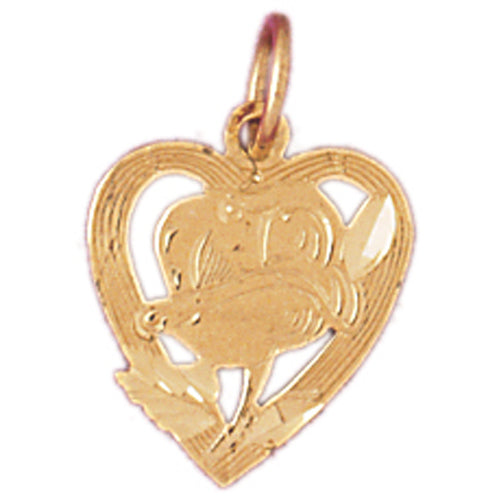 14k Yellow Gold Heart with Flower Charm