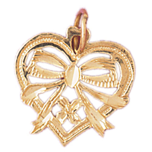 14k Yellow Gold Heart with Bow Charm