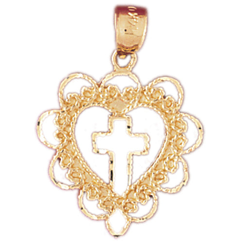 14k Yellow Gold Heart with Cross Charm