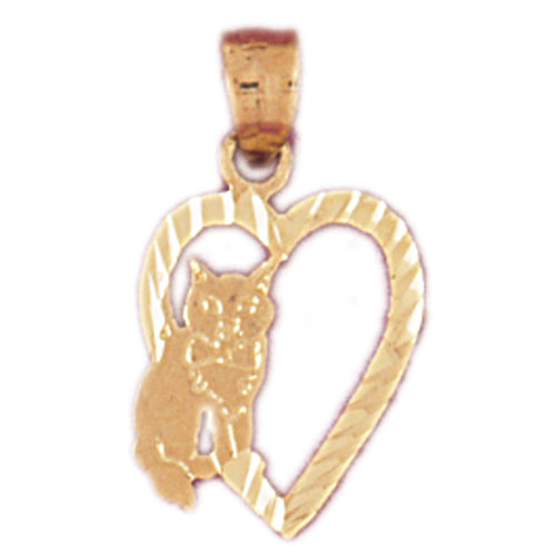 14k Yellow Gold Heart with Cat Charm