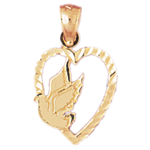14k Yellow Gold Heart with Dove Charm