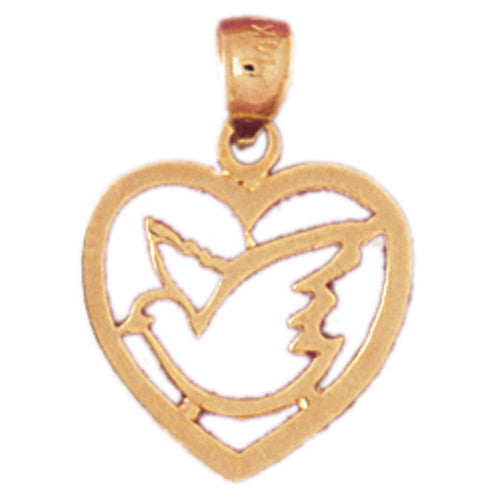 14k Yellow Gold Heart with Bird Charm