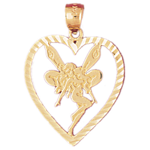 14k Yellow Gold Heart with Fairy Charm