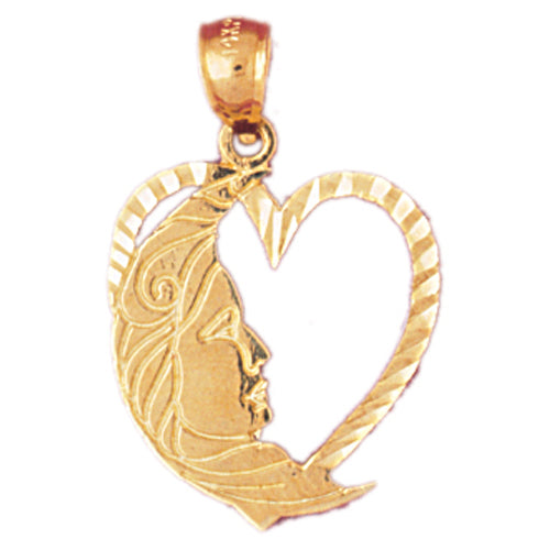 14k Yellow Gold Heart with Moon Charm