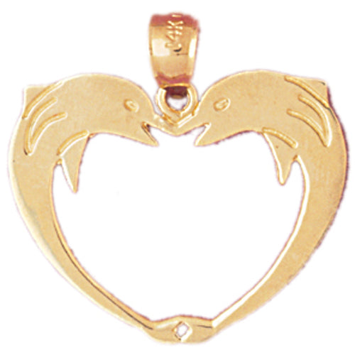14k Yellow Gold Dolphin Heart Charm