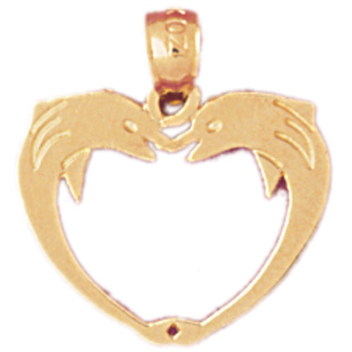 14k Yellow Gold Dolphin Heart Charm