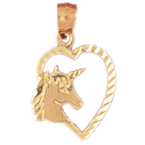 14k Yellow Gold Heart with Unicorn Charm