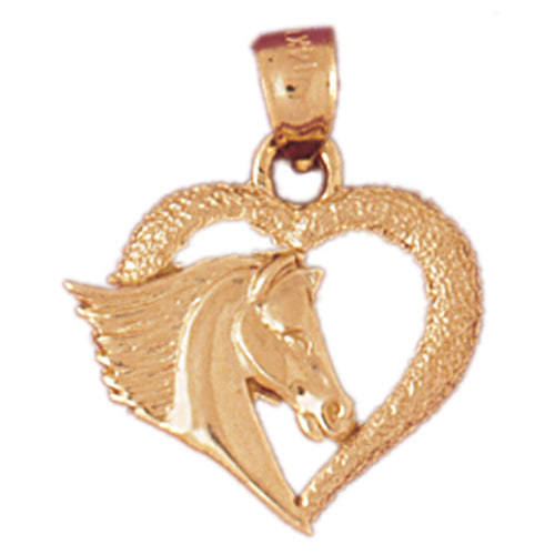 14k Yellow Gold Heart with Horse Charm