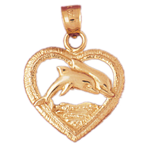 14k Yellow Gold Heart with Dolphin Charm