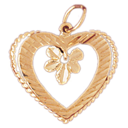 14k Yellow Gold Heart with Flower Charm