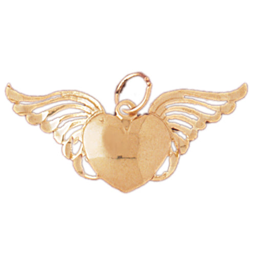 14k Yellow Gold Heart with Wings Charm