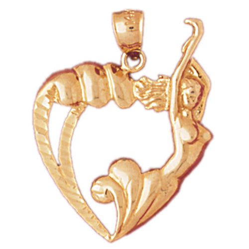 14k Yellow Gold Heart with Mermaid Charm