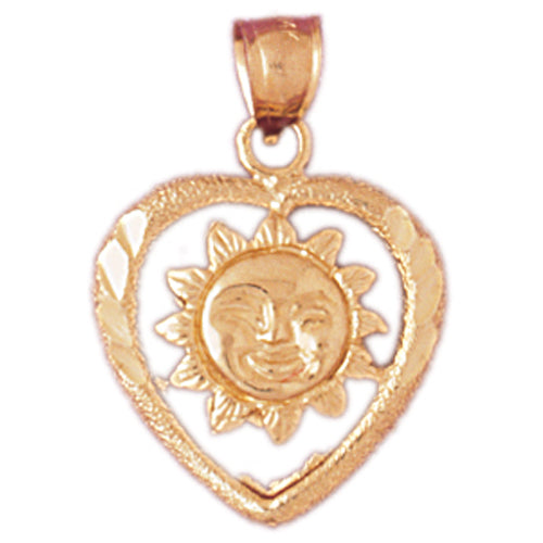 14k Yellow Gold Heart with Sun Charm