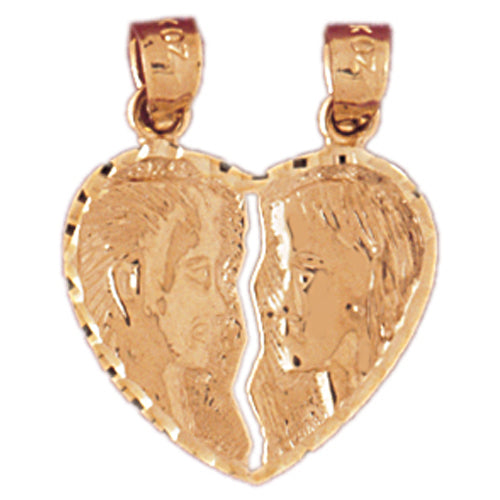 14k Yellow Gold Heart with Angels Charm