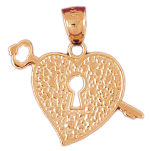 14k Yellow Gold Heart Lock and Key Charm