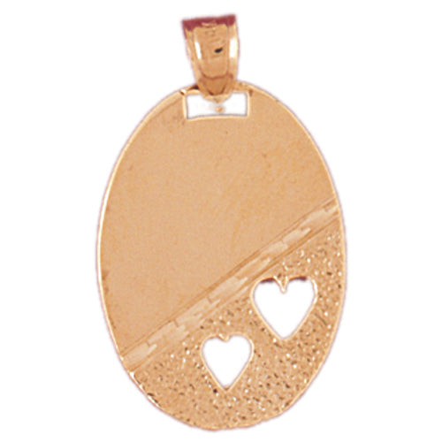 14k Yellow Gold Oval Medallion with hearts Charm