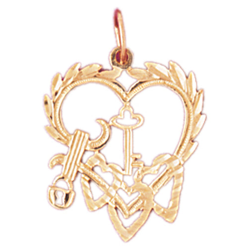 14k Yellow Gold Heart with Key Charm