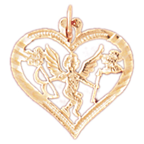 14k Yellow Gold Heart with Angel Charm