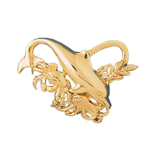 14k Yellow Gold Dolphin, Coral, and Crab Charm