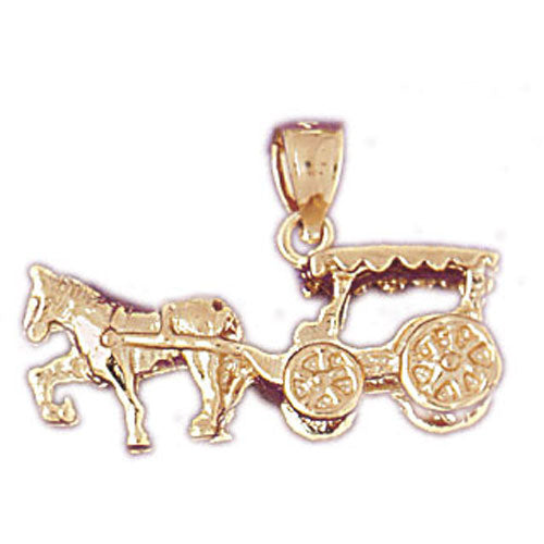 14k Yellow Gold 3-D Horse and Buggy Charm