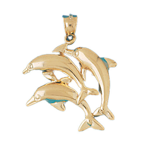 14k Yellow Gold Dolphins Charm