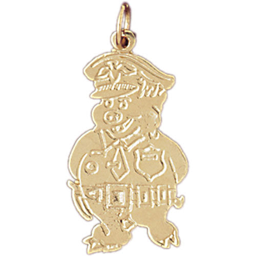 14k Yellow Gold Officer Pig Charm