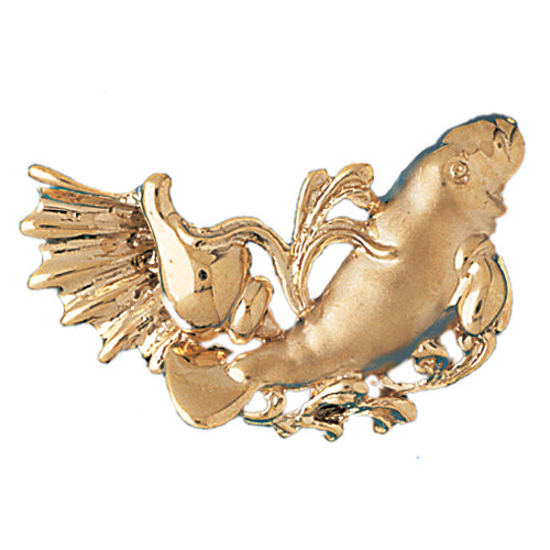 14k Yellow Gold Manatee with Shell Charm