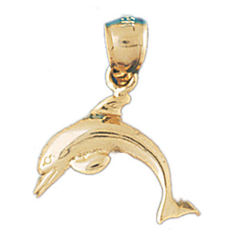 14k Yellow Gold Dolphins with Coral Charm