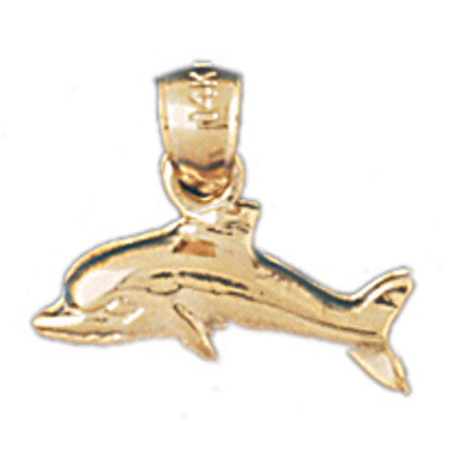 14k Yellow Gold Dolphins with coral Charm
