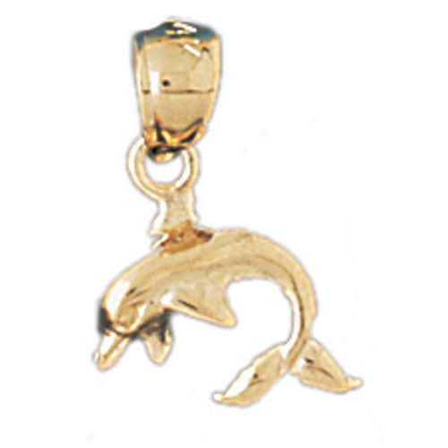 14k Yellow Gold Dolphin riding wave Charm