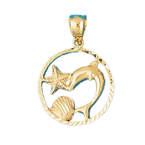 14k Yellow Gold Dolphins jumping through hoop Charm