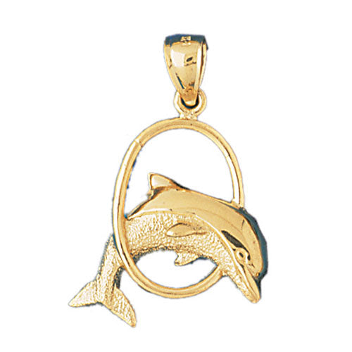 14k Yellow Gold Dolphins jumping through hoop Charm