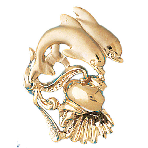 14k Yellow Gold Dolphins with Shell Charm