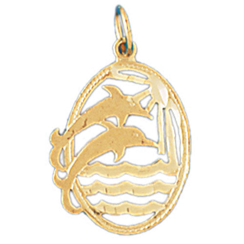 14k Yellow Gold Dolphins with sunset Charm