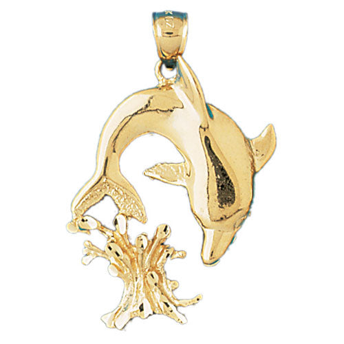 14k Yellow Gold Dolphin with Coral Charm