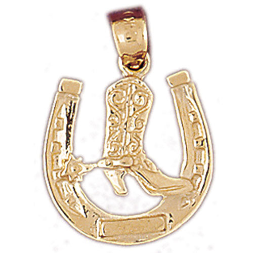 14k Yellow Gold Horseshoe with Cowboy Boot Charm