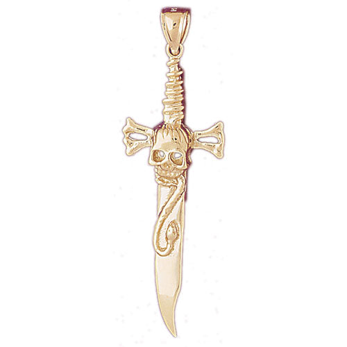 14k Yellow Gold Dagger with Skull Charm