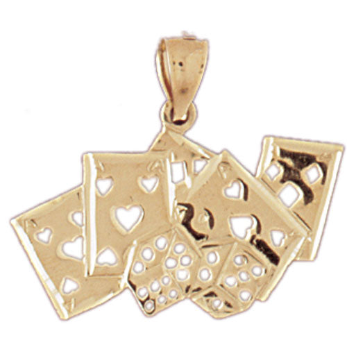 14k Yellow Gold Cards and Dice Charm