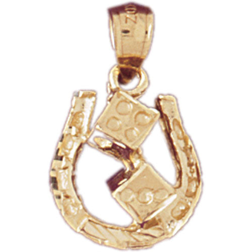 14k Yellow Gold Horseshoe with Dice Charm